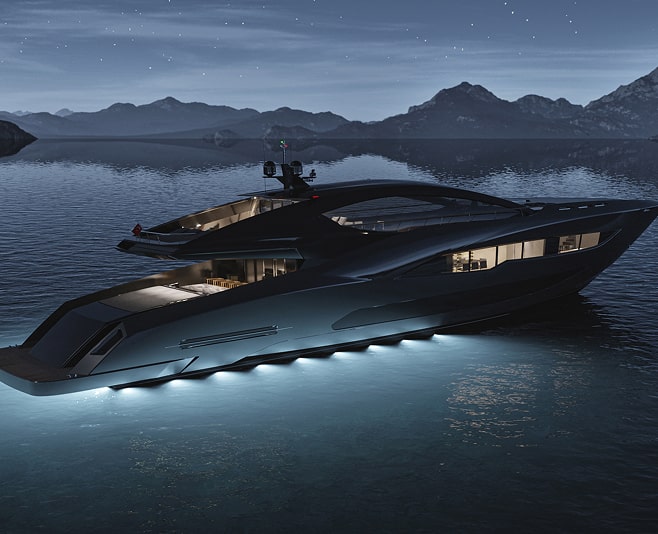 Luxury yacht at sunset